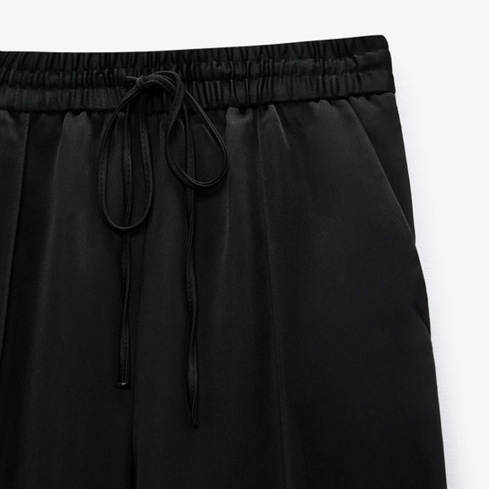 Zara Straight Wide Fit Pants Black Pintuck - Picture 5 of 10